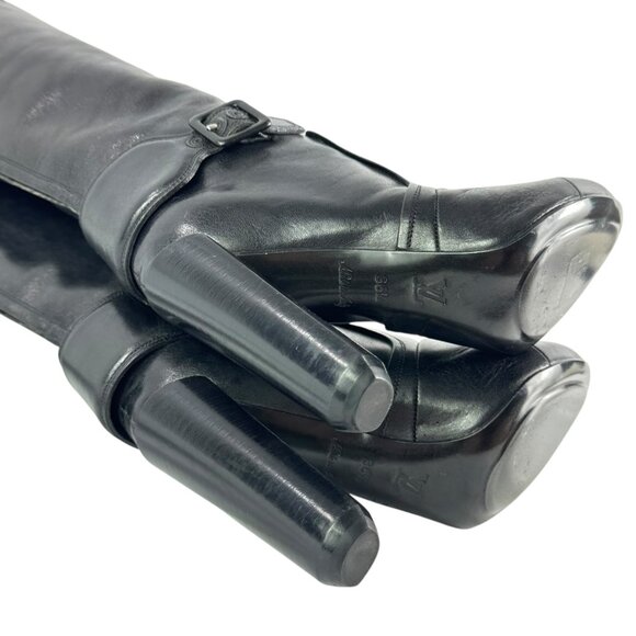 $2,130 LOUIS VUITTON Black Leather Riding Women's Boots Made in Italy 36.5-6.5 - Picture 12 of 13